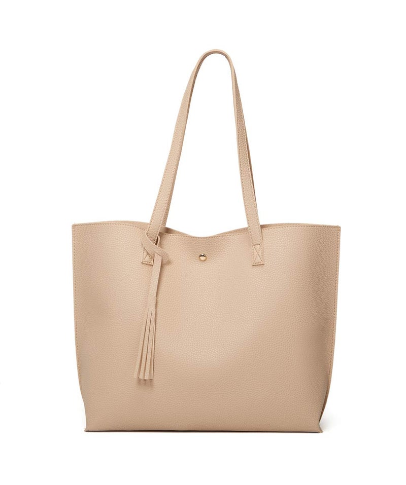 Dreubea Women's Soft Faux Leather Tote Shoulder Bag from, Big Capacity Tassel Handbag Khaki - Image 1